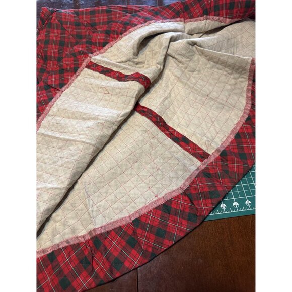 Vintage 1950 Red & Green Plaid Lanz Original Quilted Circle Skirt With Metal But - Picture 6 of 6